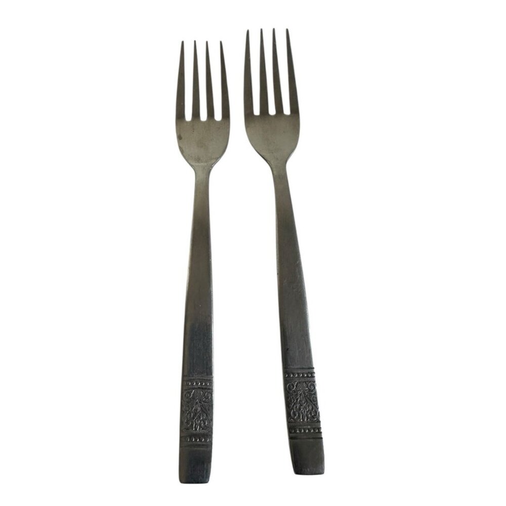 Vintage MCM Orleans Stainless ORL60 Scrolls & Dots Salad Fork Lot Of 2 Korea